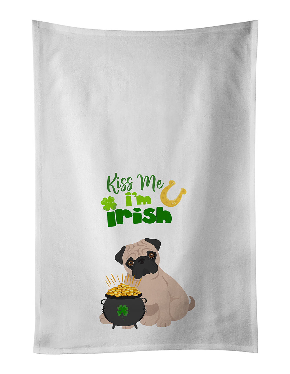 Buy this Fawn Pug St. Patrick&#39;s Day White Kitchen Towel Set of 2 Dish Towels