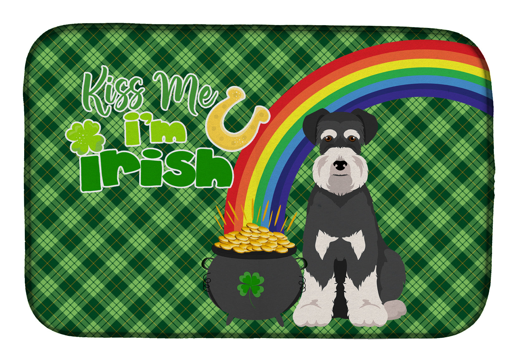 Black and Silver Natural Ears Schnauzer St. Patrick's Day Dish Drying Mat  the-store.com.