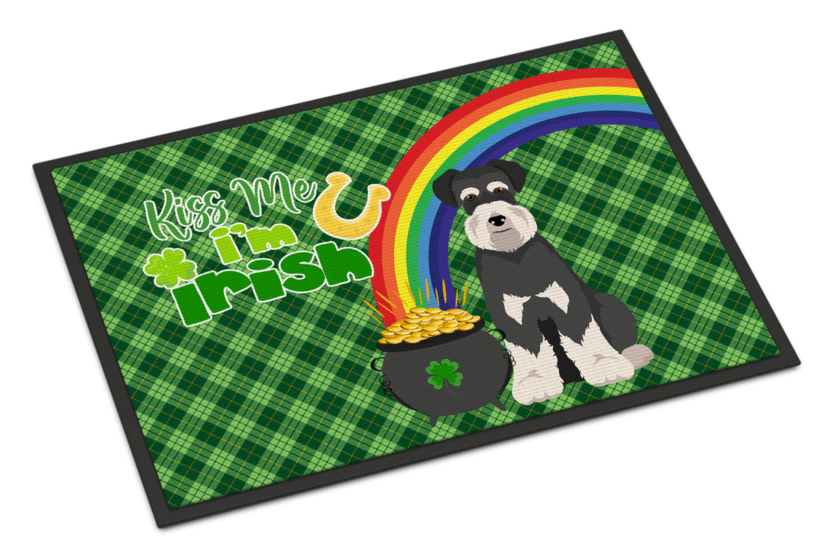 Buy this Black and Silver Natural Ears Schnauzer St. Patrick&#39;s Day Indoor or Outdoor Mat 24x36