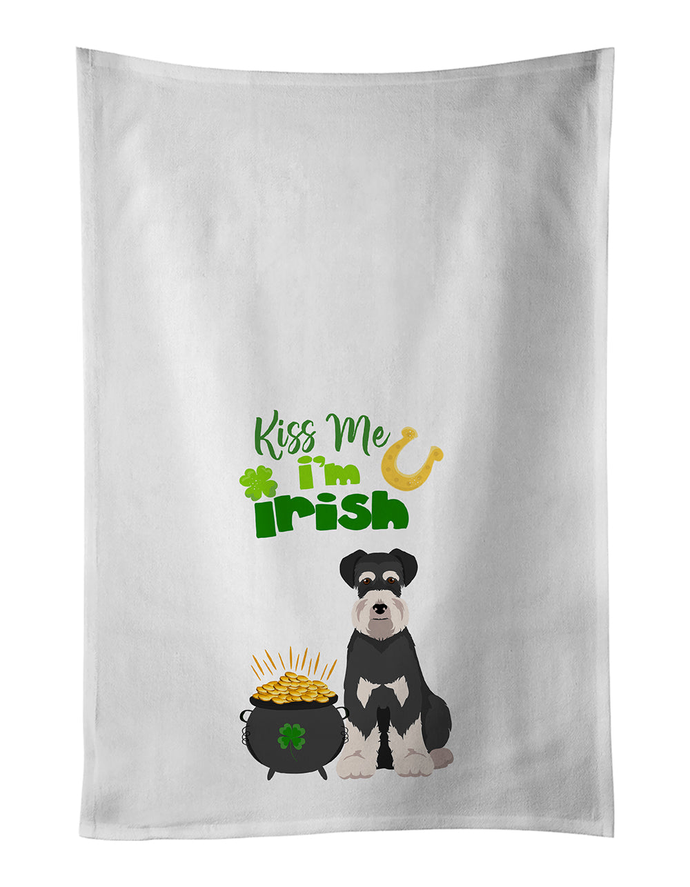 Buy this Black and Silver Natural Ears Schnauzer St. Patrick&#39;s Day White Kitchen Towel Set of 2 Dish Towels