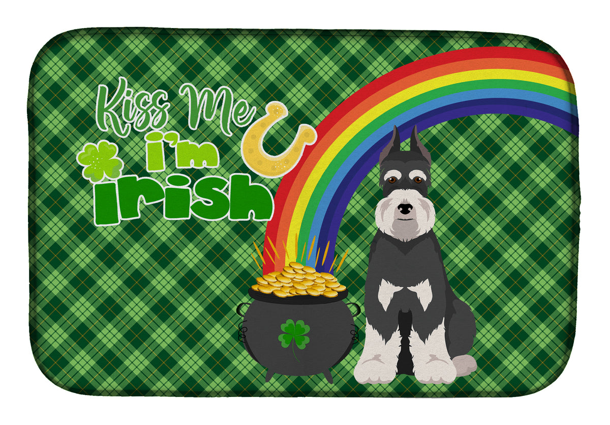 Black and Silver Schnauzer St. Patrick&#39;s Day Dish Drying Mat