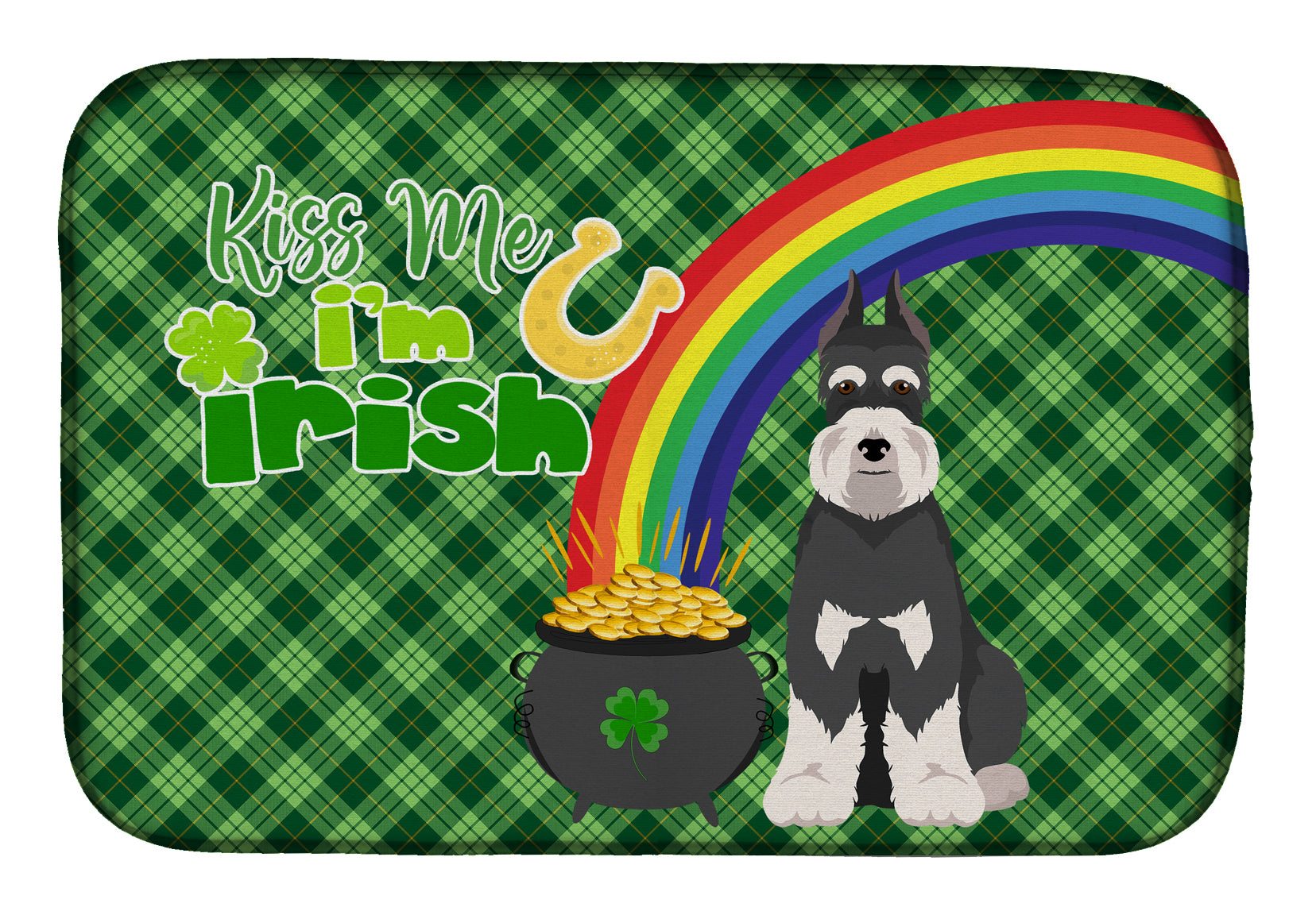 Black and Silver Schnauzer St. Patrick's Day Dish Drying Mat