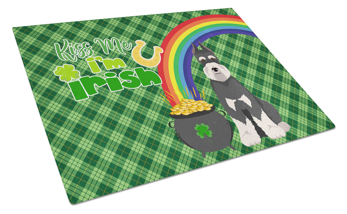 Buy this Black and Silver Schnauzer St. Patrick&#39;s Day Glass Cutting Board Large