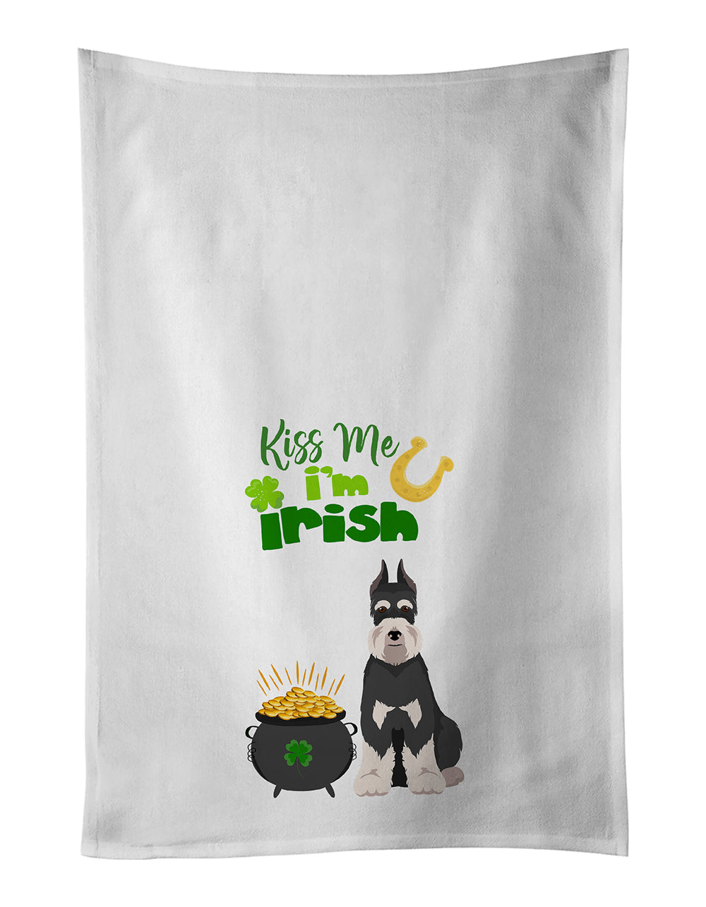 Buy this Black and Silver Schnauzer St. Patrick&#39;s Day White Kitchen Towel Set of 2 Dish Towels