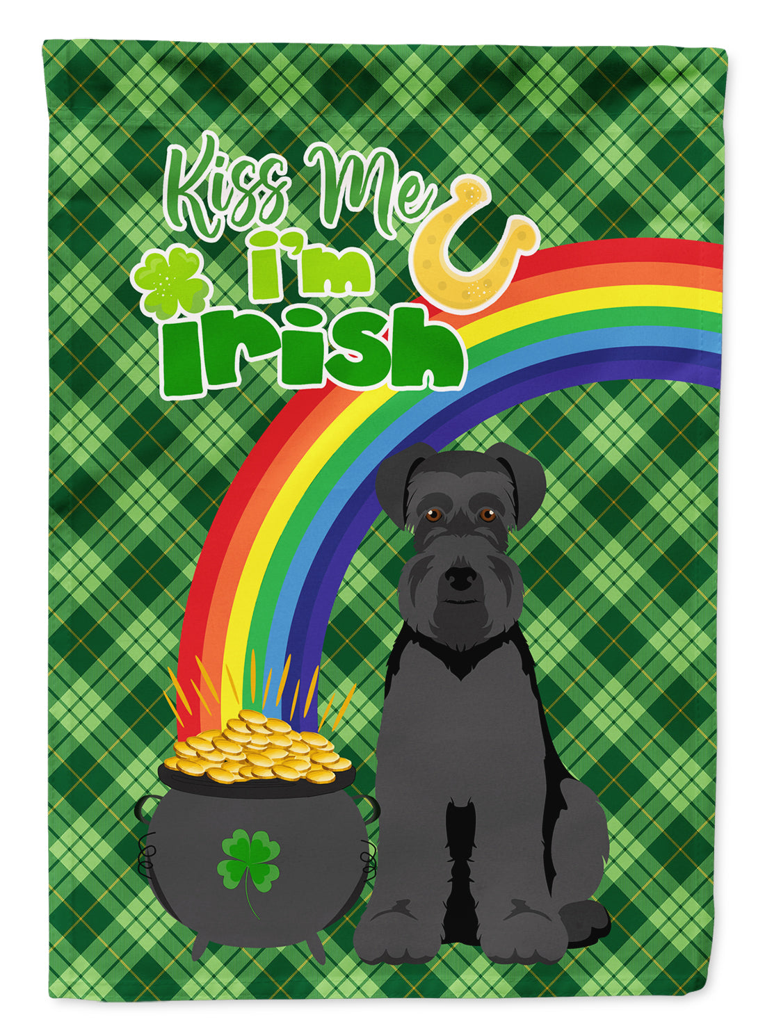 Black Natural Ears Schnauzer St. Patrick&#39;s Day Flag Garden Size  the-store.com.