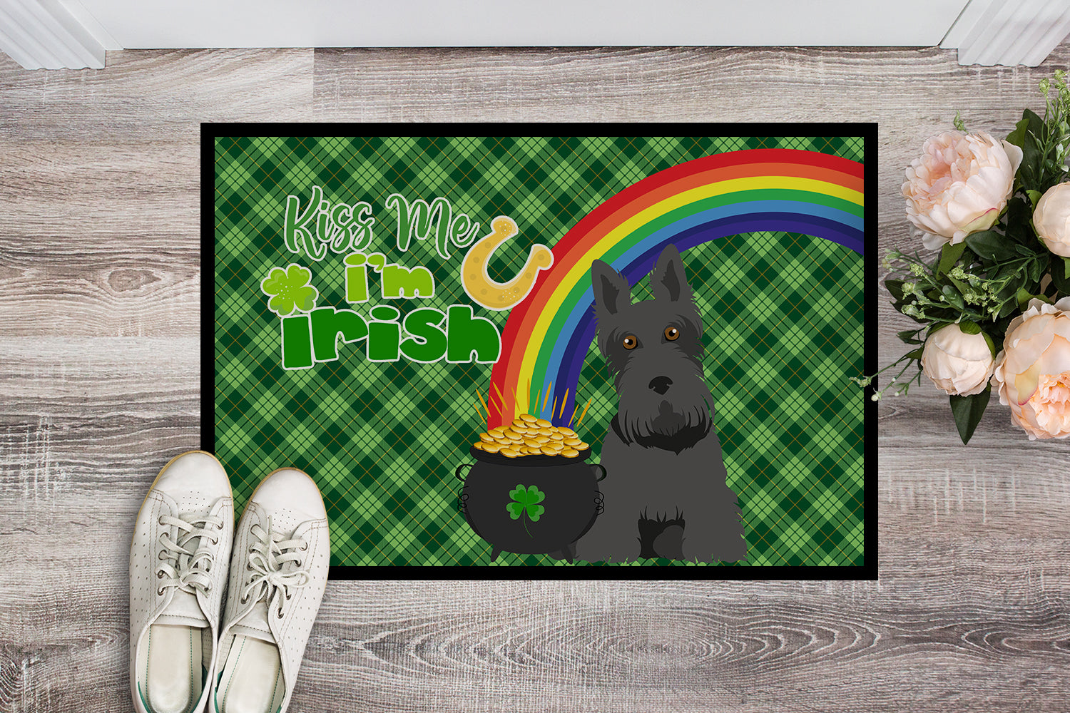 Black Scottish Terrier St. Patrick's Day Indoor or Outdoor Mat 24x36 - the-store.com
