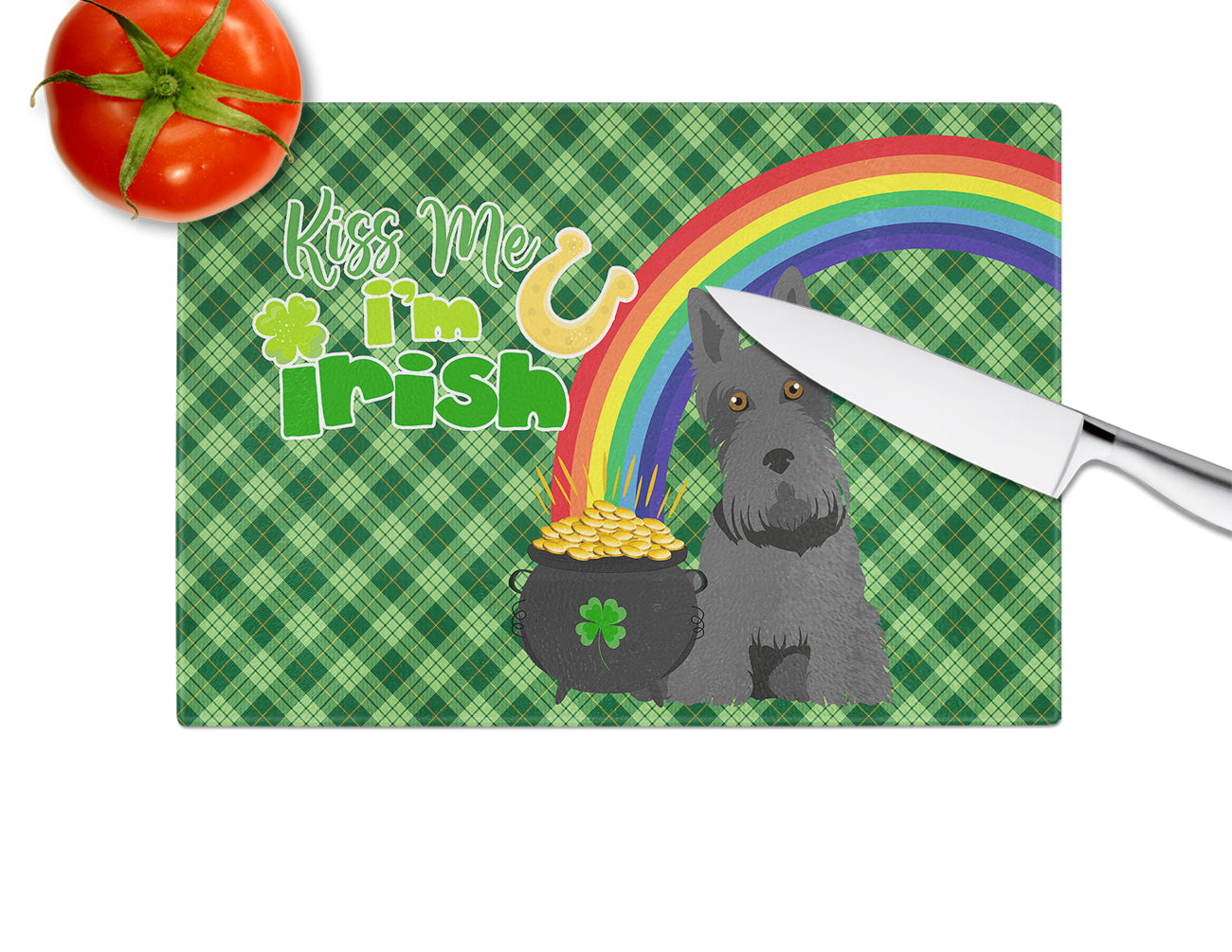 Black Scottish Terrier St. Patrick's Day Glass Cutting Board Large - the-store.com