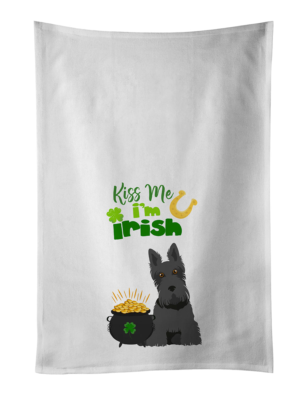 Buy this Black Scottish Terrier St. Patrick's Day White Kitchen Towel Set of 2 Dish Towels