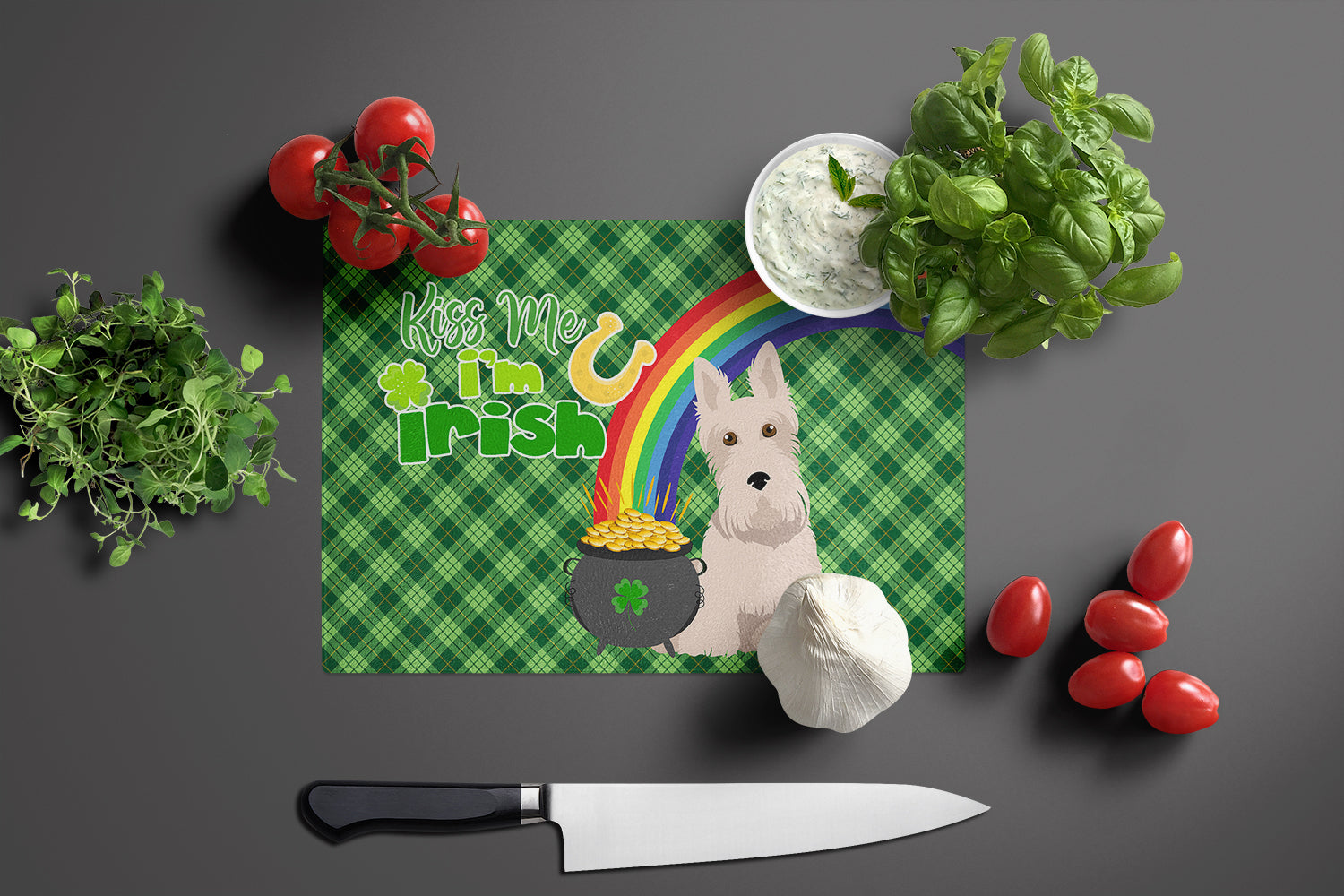 Wheaten Scottish Terrier St. Patrick's Day Glass Cutting Board Large - the-store.com