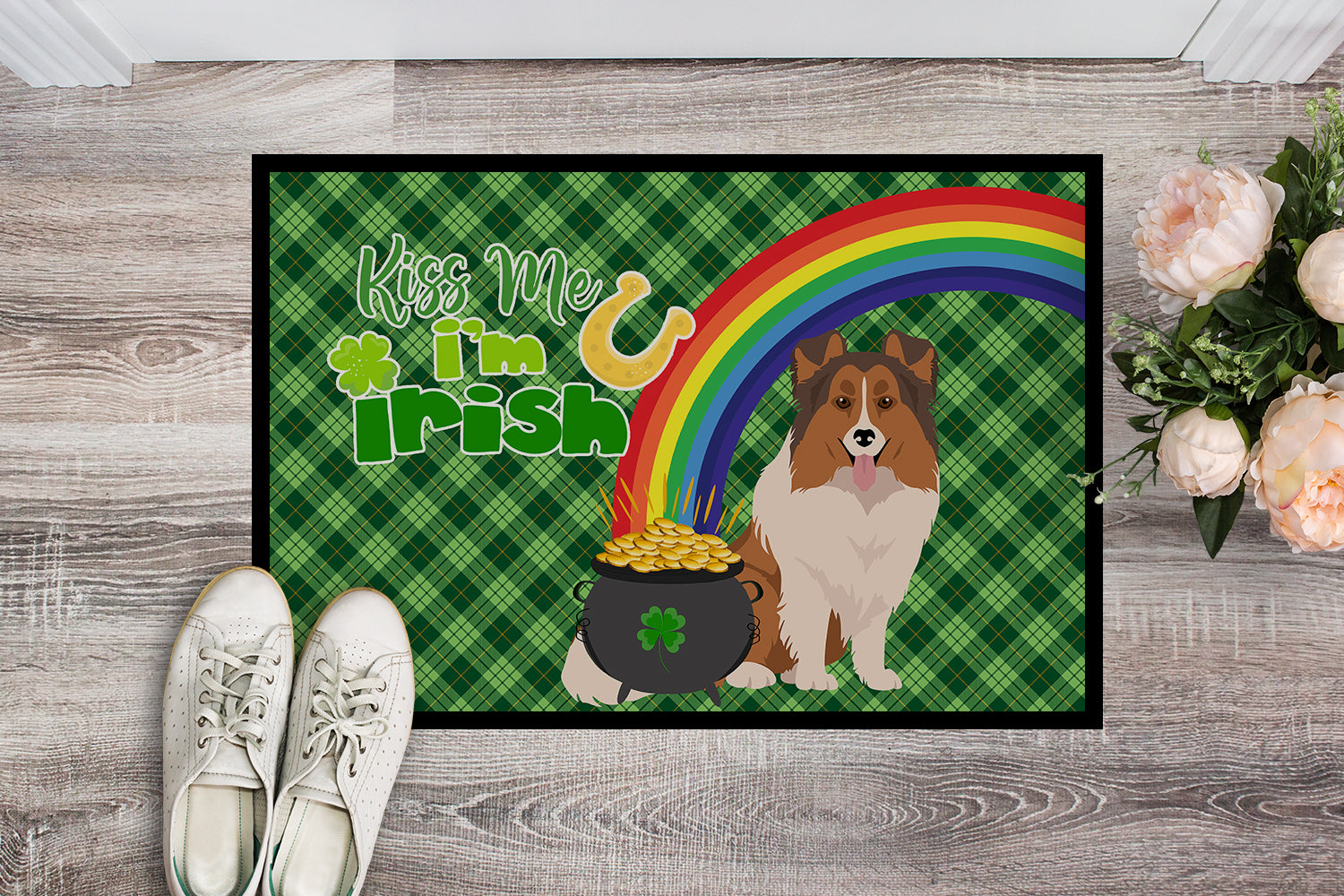 Buy this Sable Sheltie St. Patrick's Day Indoor or Outdoor Mat 24x36
