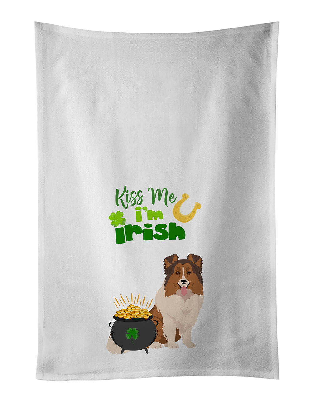 Buy this Sable Sheltie St. Patrick&#39;s Day White Kitchen Towel Set of 2 Dish Towels