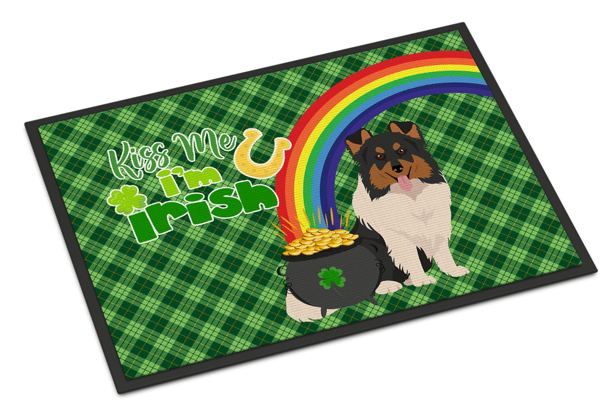 Buy this Tricolor Sheltie St. Patrick&#39;s Day Indoor or Outdoor Mat 24x36