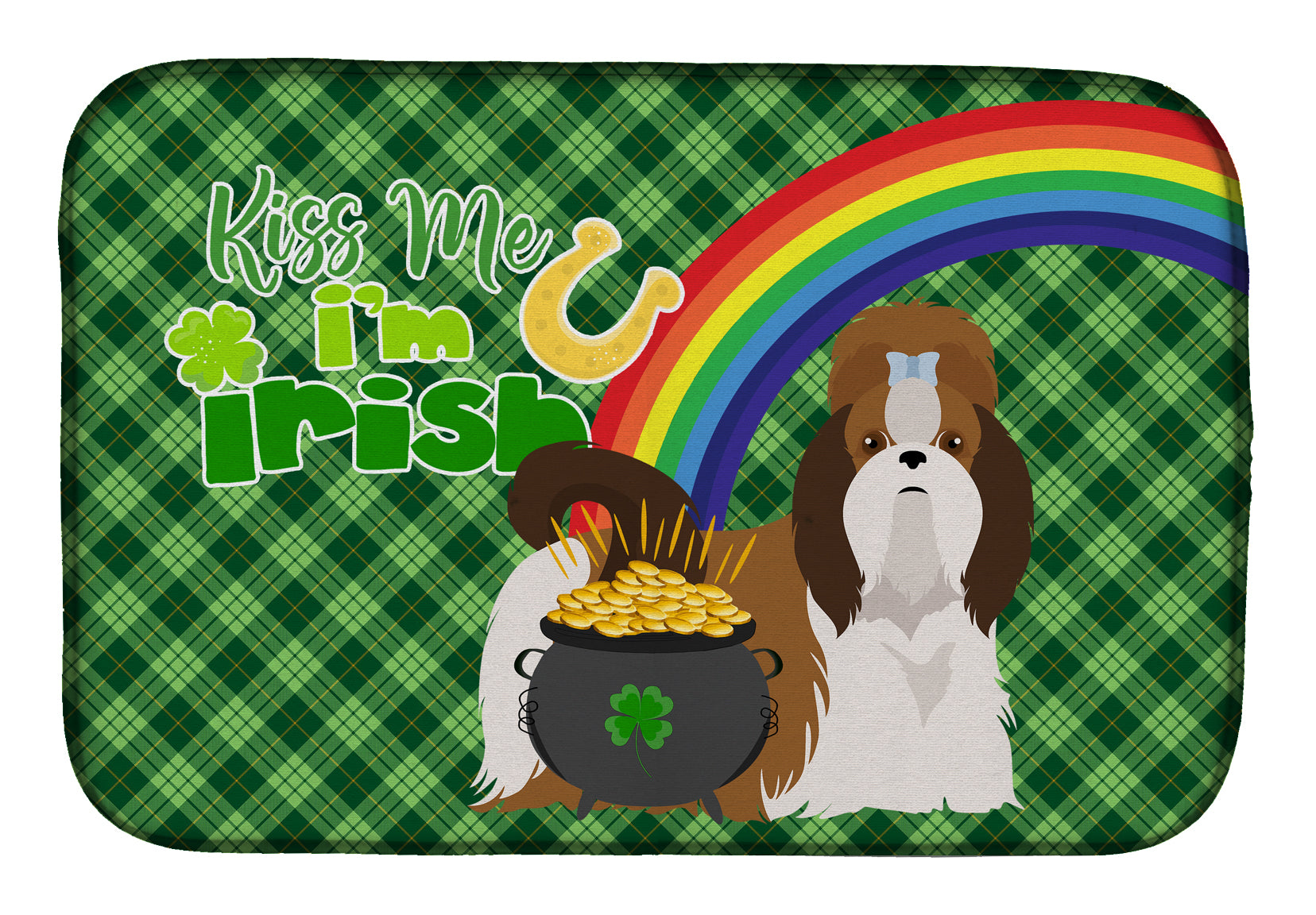 Red and White Shih Tzu St. Patrick's Day Dish Drying Mat  the-store.com.