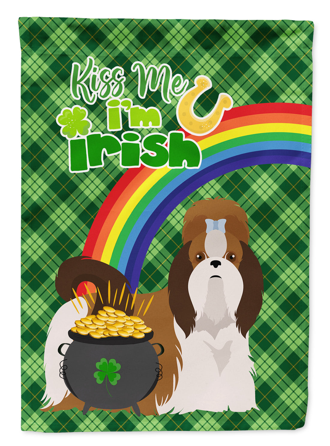 Red and White Shih Tzu St. Patrick&#39;s Day Flag Garden Size
