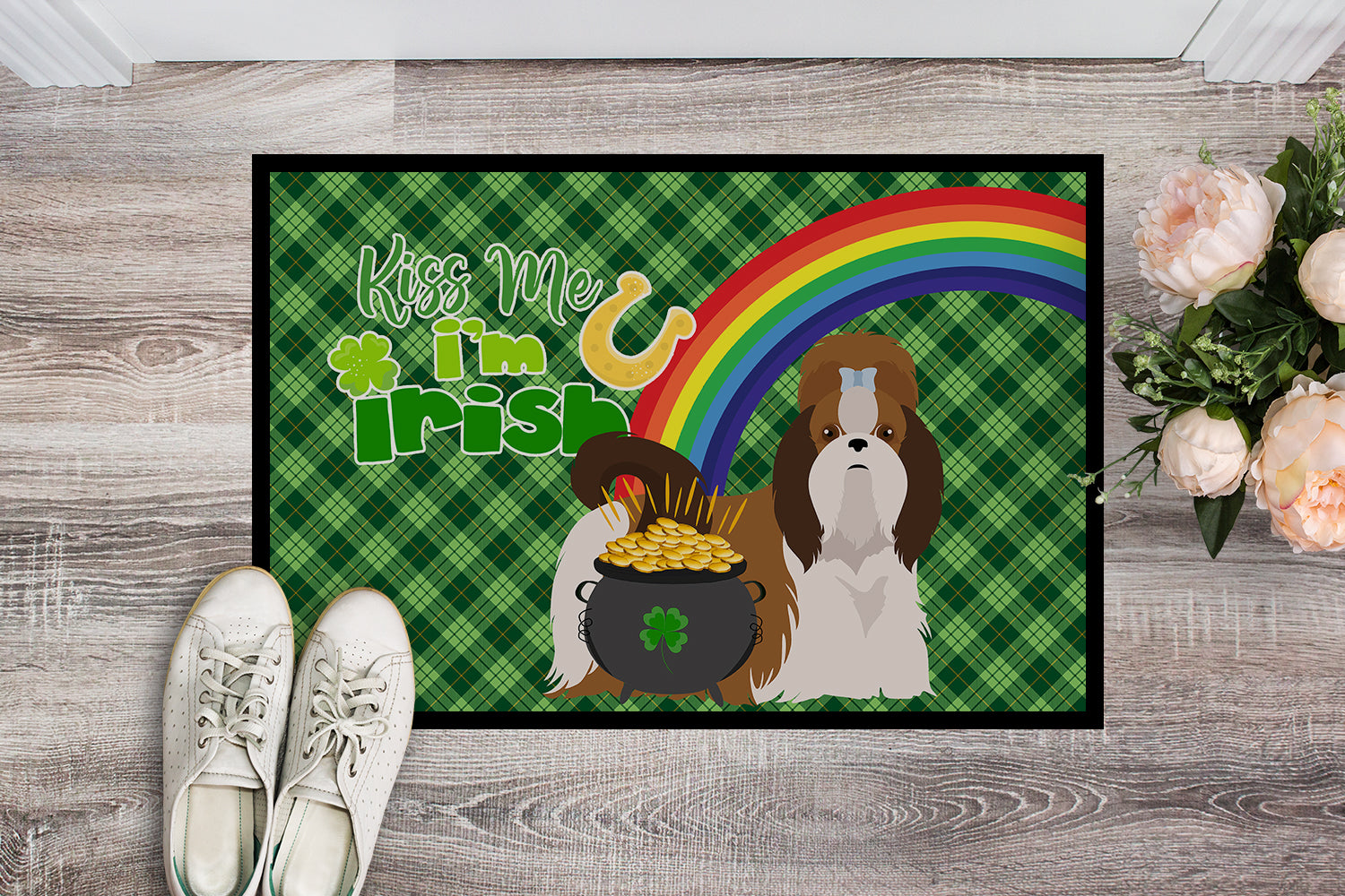 Buy this Red and White Shih Tzu St. Patrick's Day Indoor or Outdoor Mat 24x36