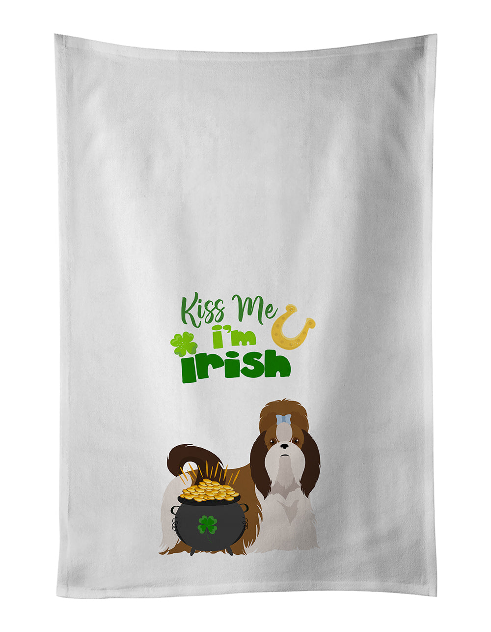 Buy this Red and White Shih Tzu St. Patrick&#39;s Day White Kitchen Towel Set of 2 Dish Towels