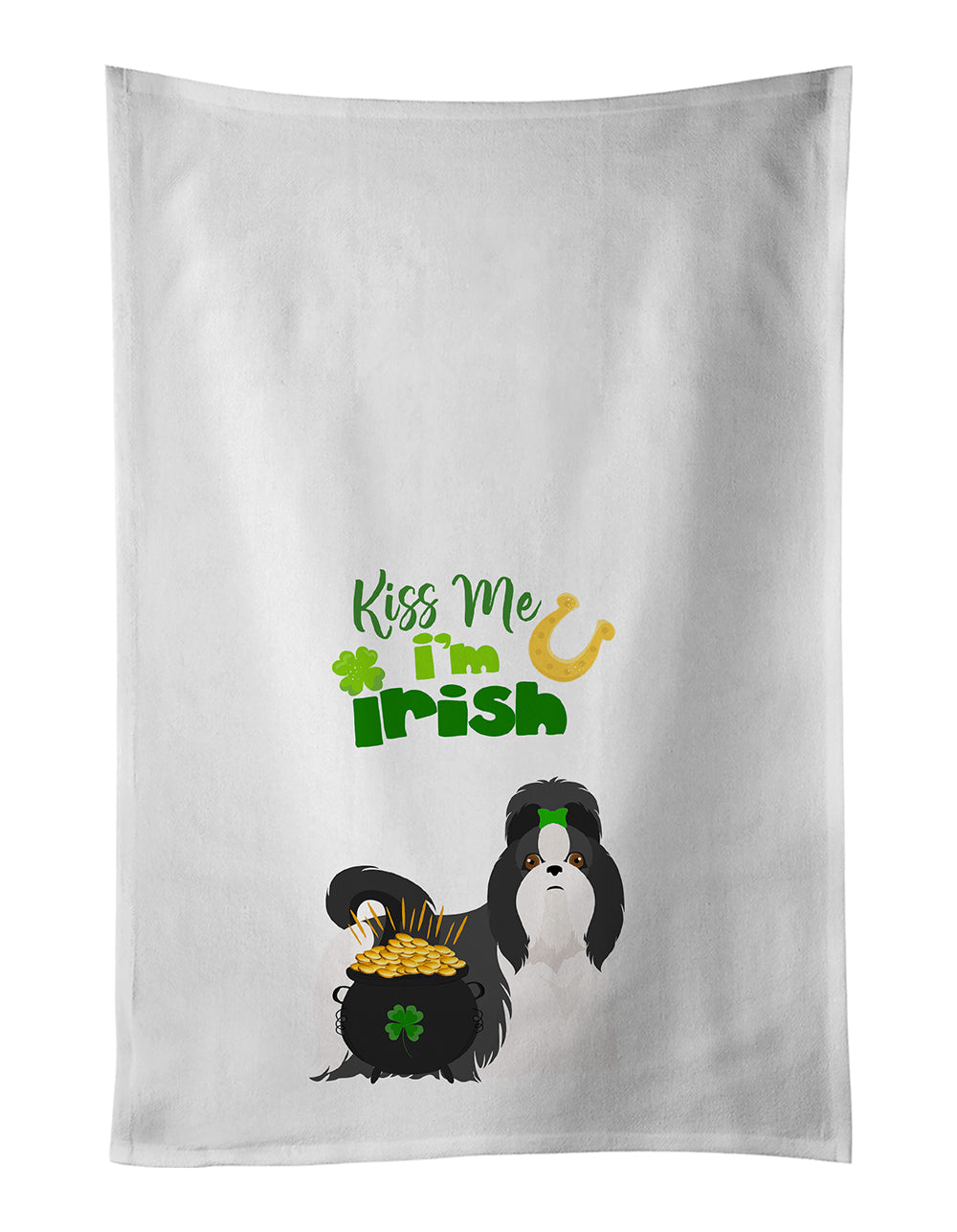 Buy this Black and White Shih Tzu St. Patrick&#39;s Day White Kitchen Towel Set of 2 Dish Towels