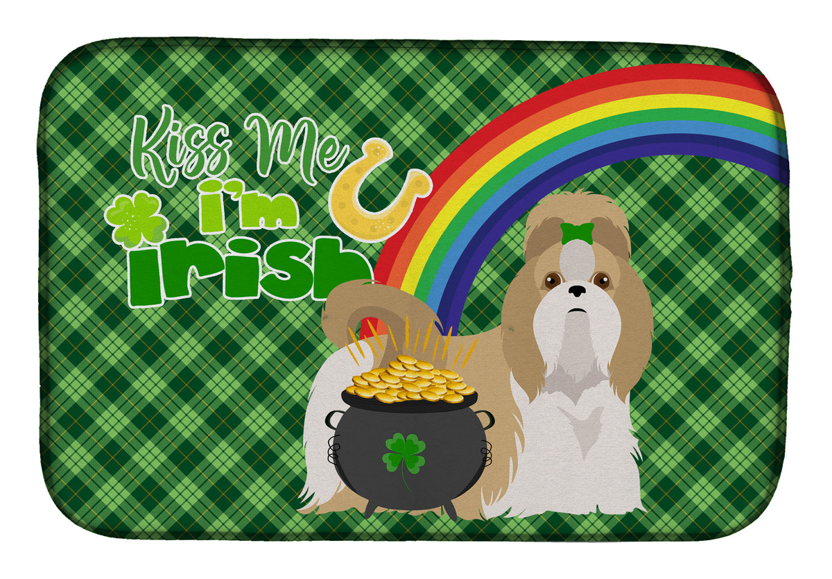 Gold and White Shih Tzu St. Patrick&#39;s Day Dish Drying Mat  the-store.com.