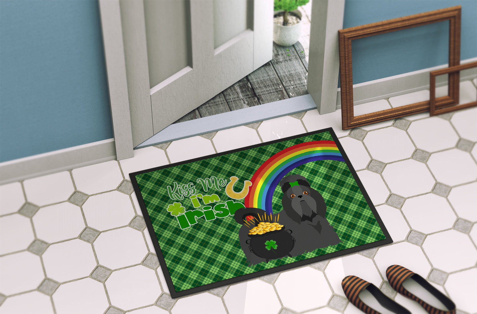 Black Shih Tzu St. Patrick's Day Indoor or Outdoor Mat 24x36 - the-store.com