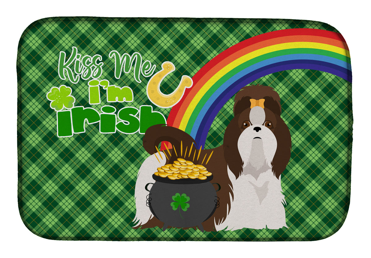 Liver and White Shih Tzu St. Patrick&#39;s Day Dish Drying Mat  the-store.com.