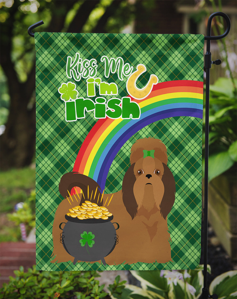Red Shih Tzu St. Patrick's Day Flag Garden Size  the-store.com.