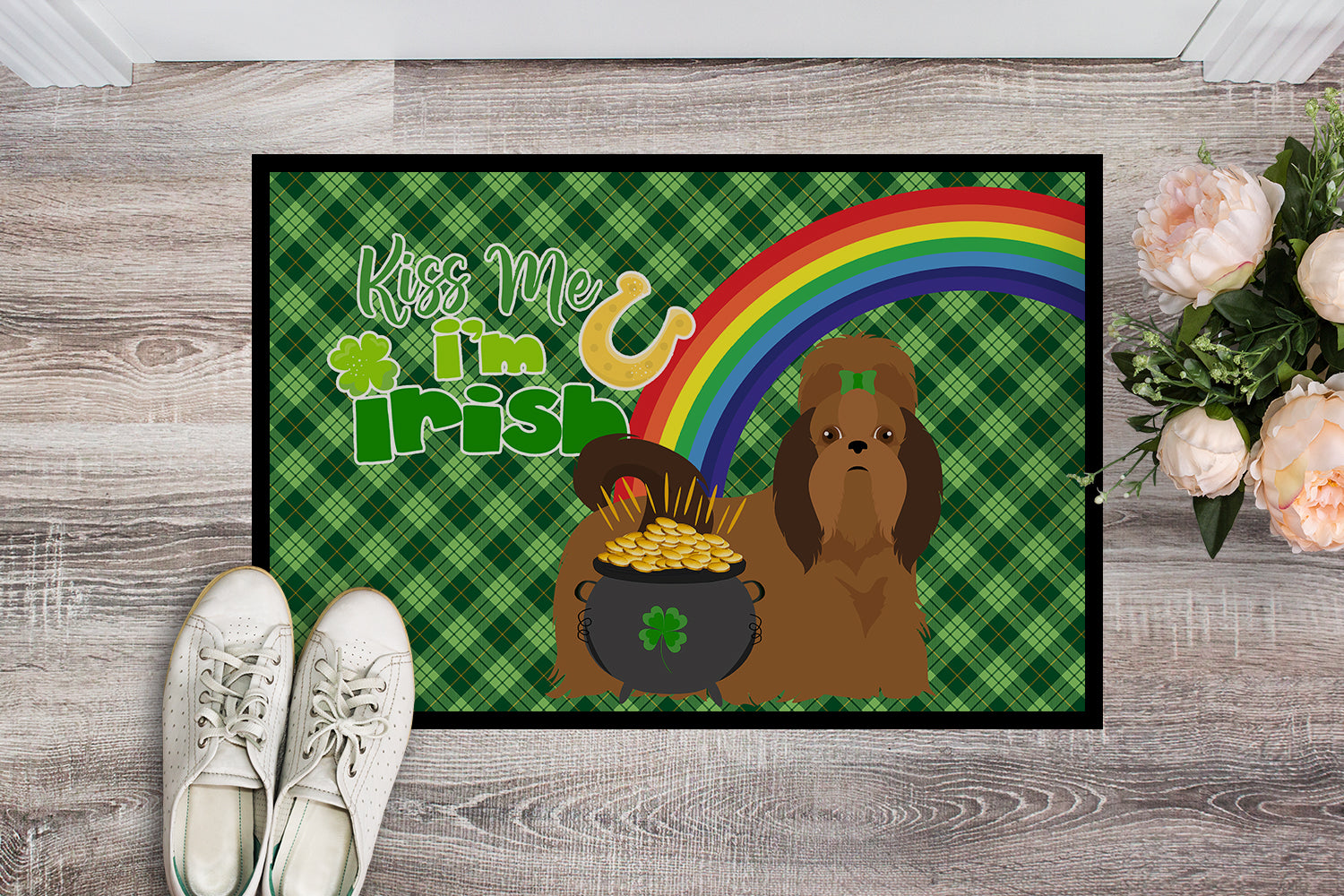 Red Shih Tzu St. Patrick's Day Indoor or Outdoor Mat 24x36 - the-store.com