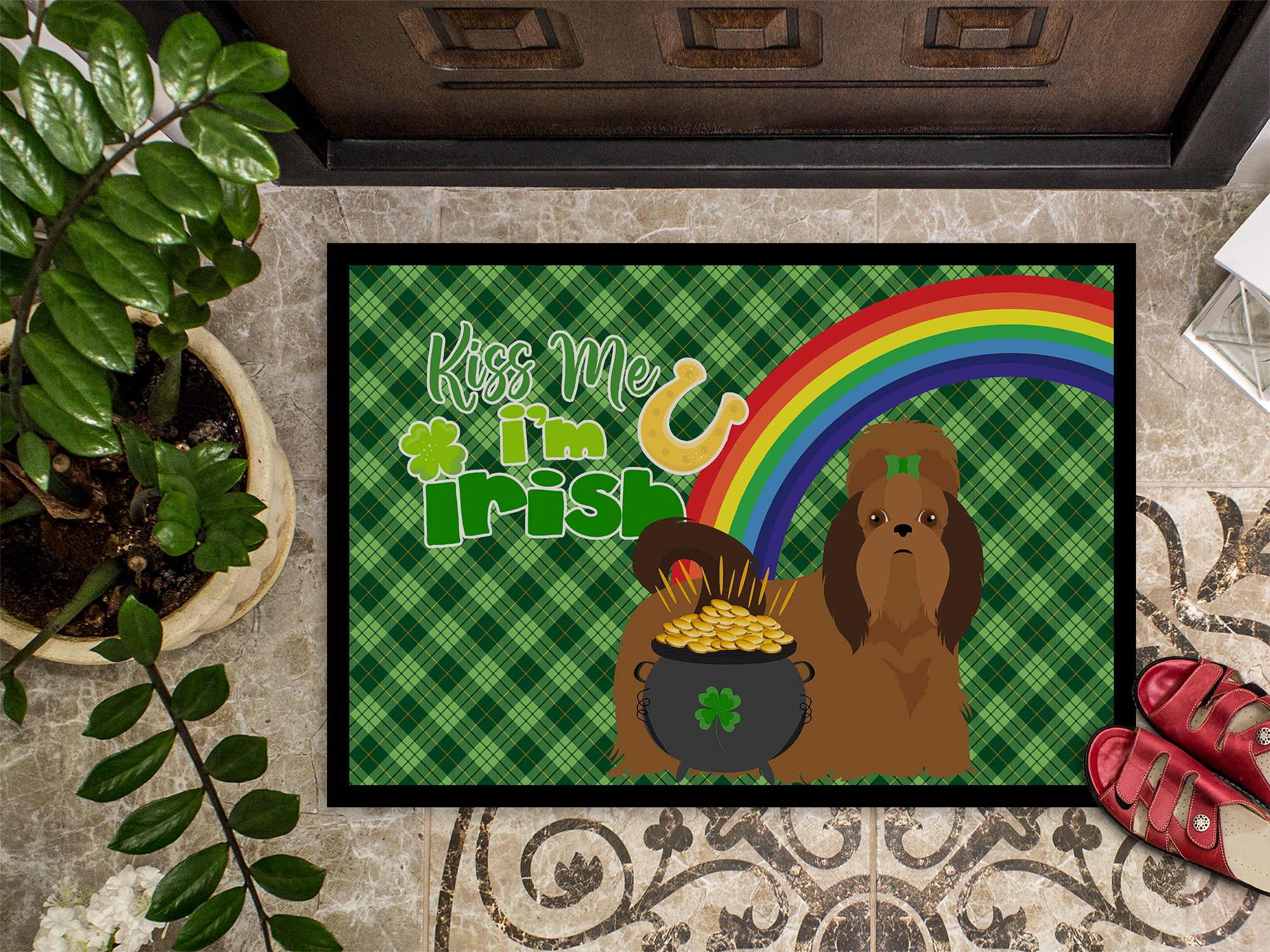 Red Shih Tzu St. Patrick's Day Indoor or Outdoor Mat 24x36 - the-store.com