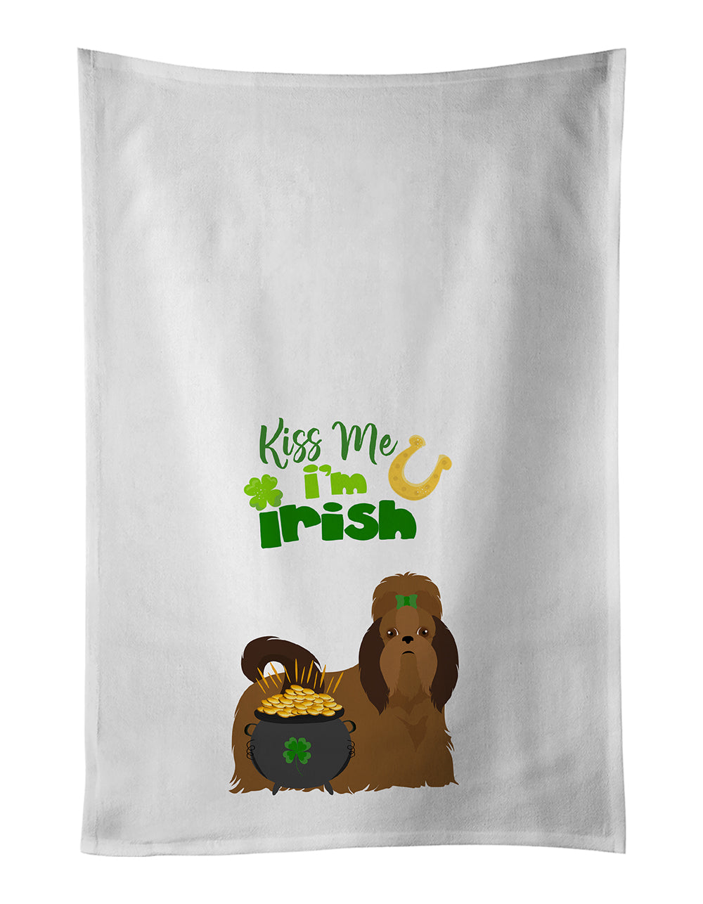 Buy this Red Shih Tzu St. Patrick&#39;s Day White Kitchen Towel Set of 2 Dish Towels