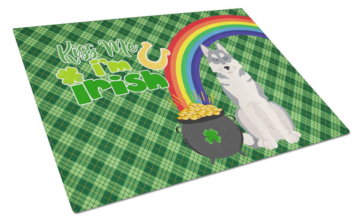 Buy this Grey Siberian Husky St. Patrick&#39;s Day Glass Cutting Board Large