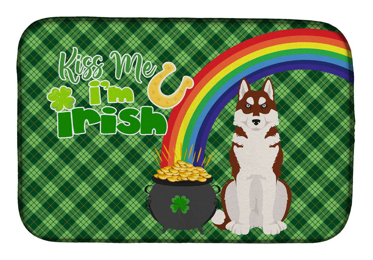 Red Siberian Husky St. Patrick&#39;s Day Dish Drying Mat  the-store.com.