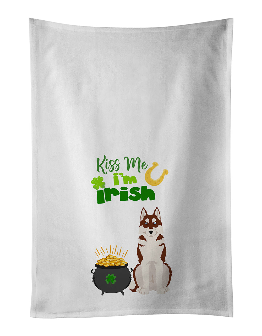 Buy this Red Siberian Husky St. Patrick's Day White Kitchen Towel Set of 2 Dish Towels