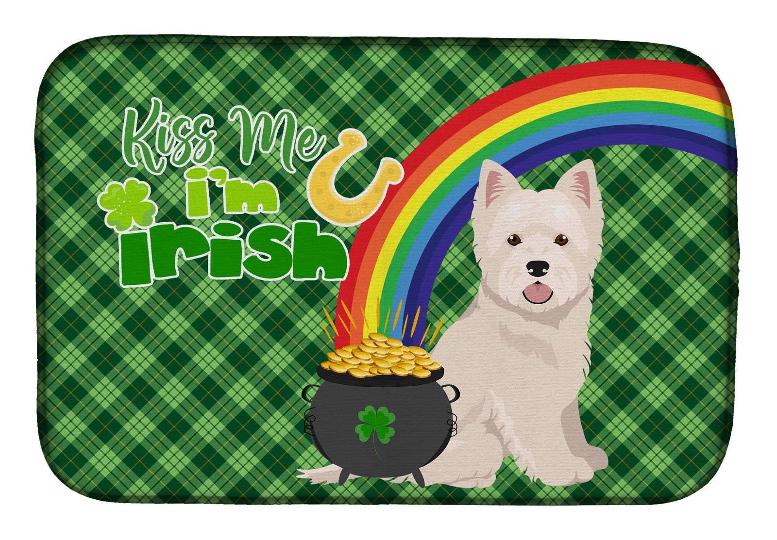 Westie West Highland White Terrier St. Patrick's Day Dish Drying Mat