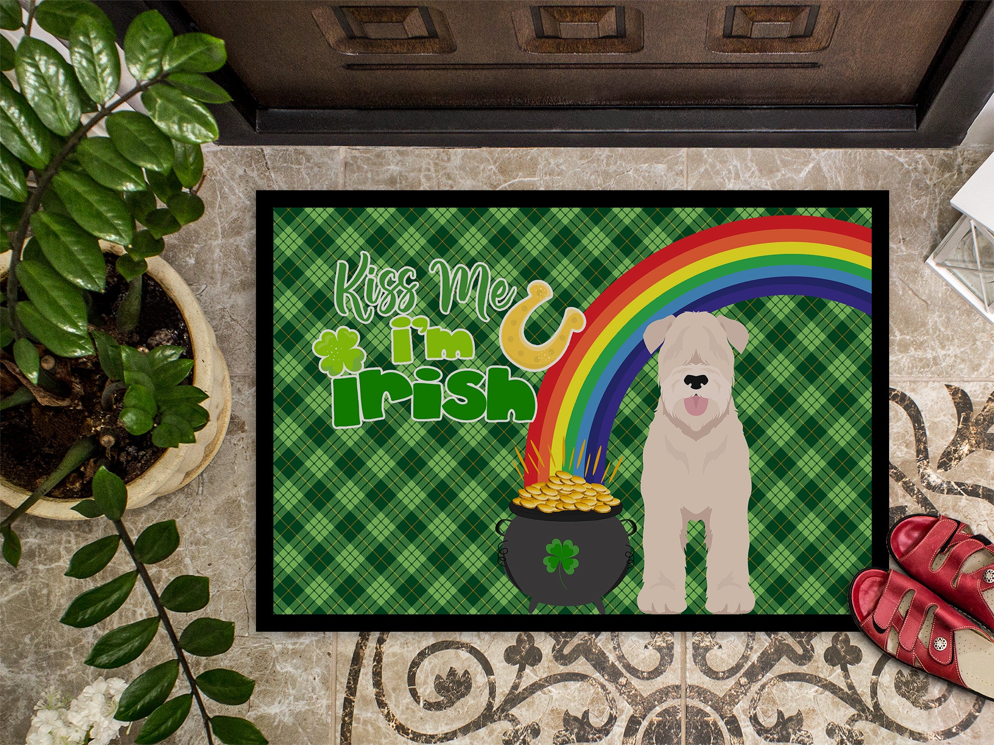 Soft Coated Wheaten Terrier St. Patrick's Day Indoor or Outdoor Mat 24x36 - the-store.com