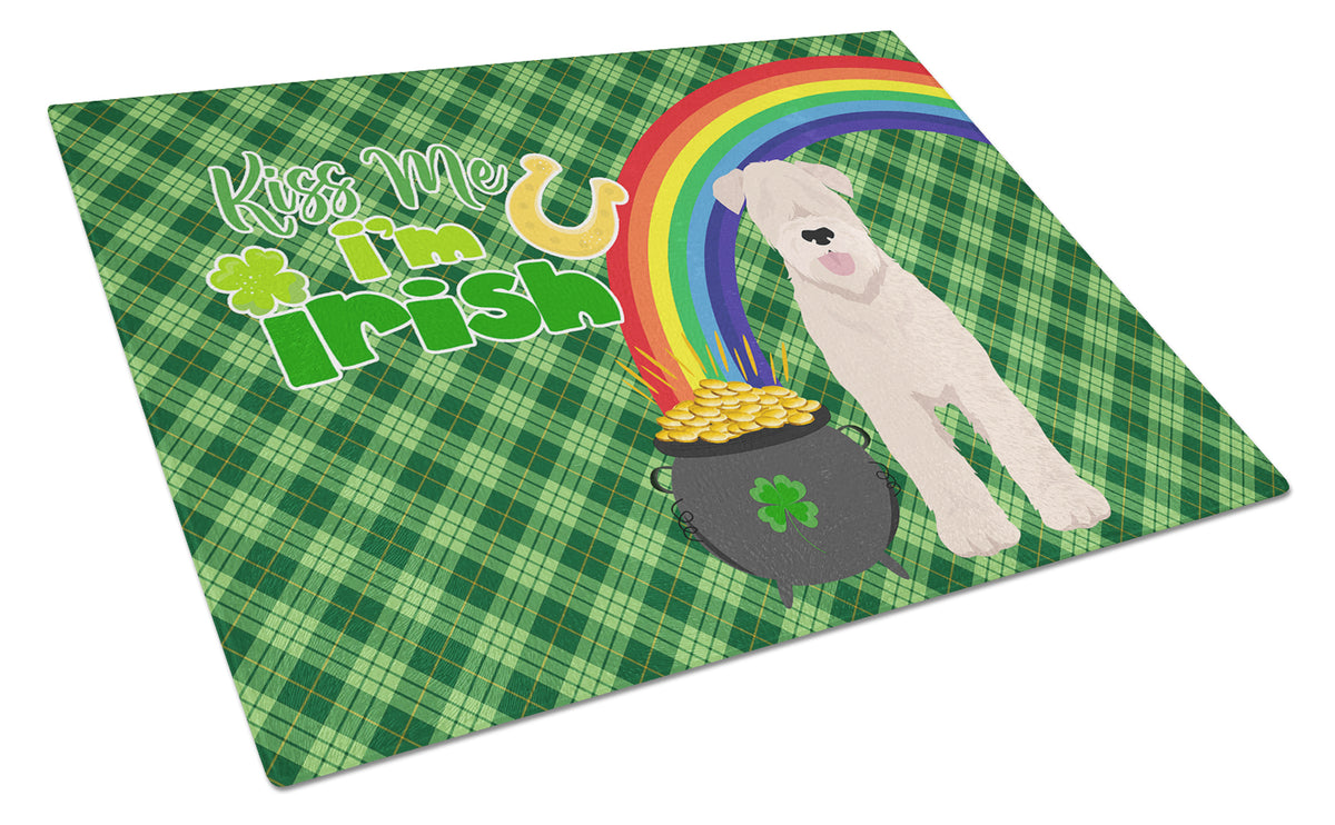Buy this Soft Coated Wheaten Terrier St. Patrick&#39;s Day Glass Cutting Board Large