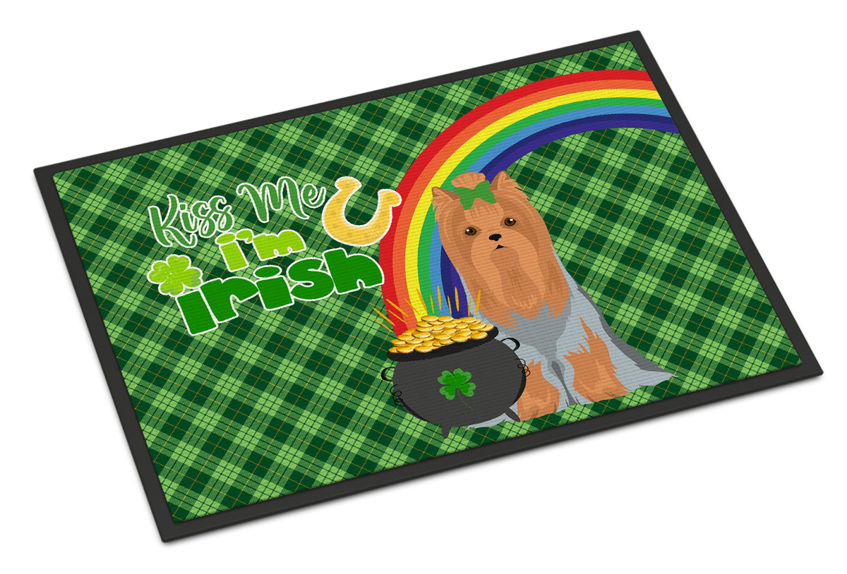 Buy this Blue and Tan Full Coat Yorkshire Terrier St. Patrick&#39;s Day Indoor or Outdoor Mat 24x36