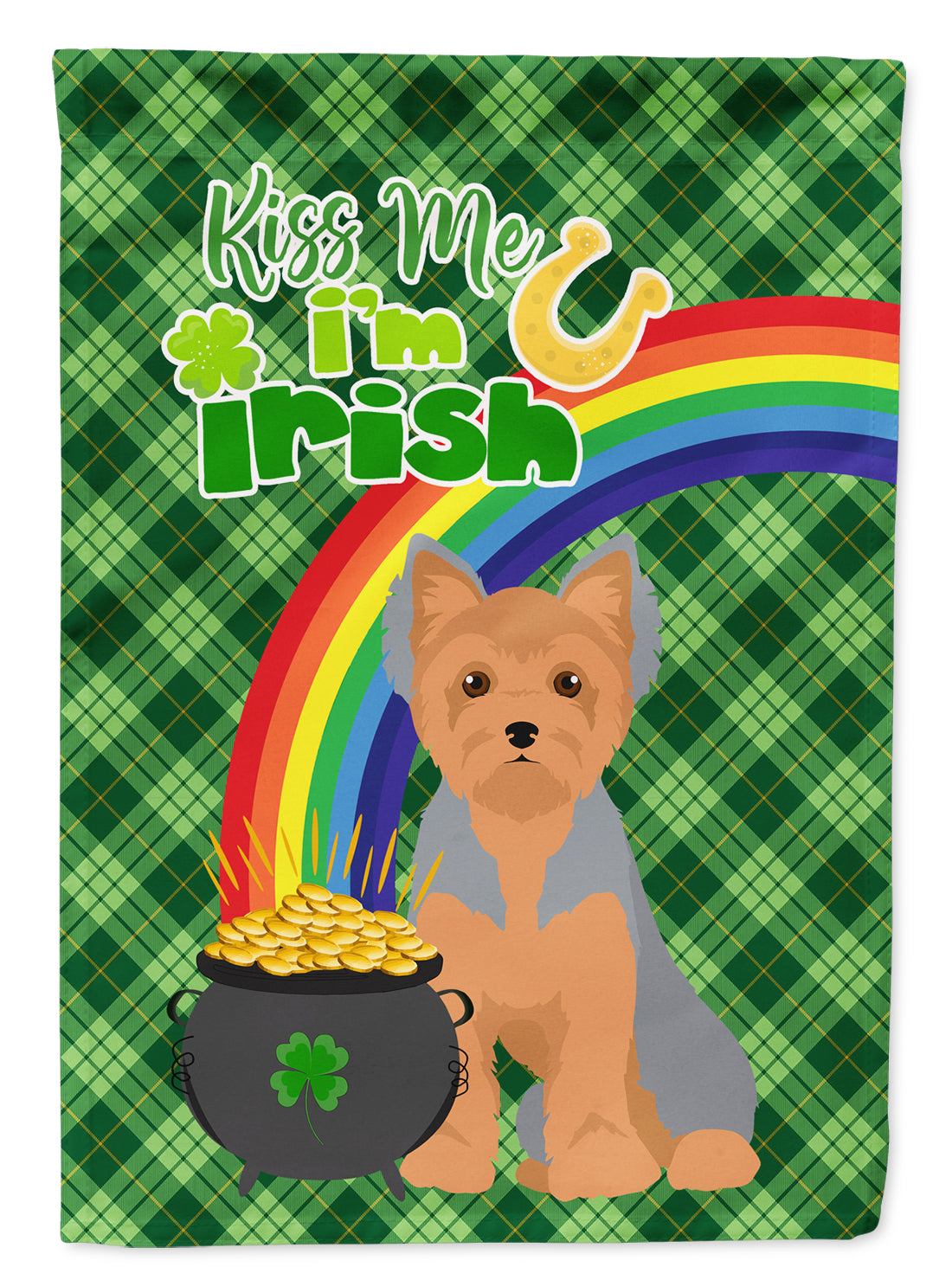 Blue and Tan Puppy Cut Yorkshire Terrier St. Patrick&#39;s Day Flag Garden Size