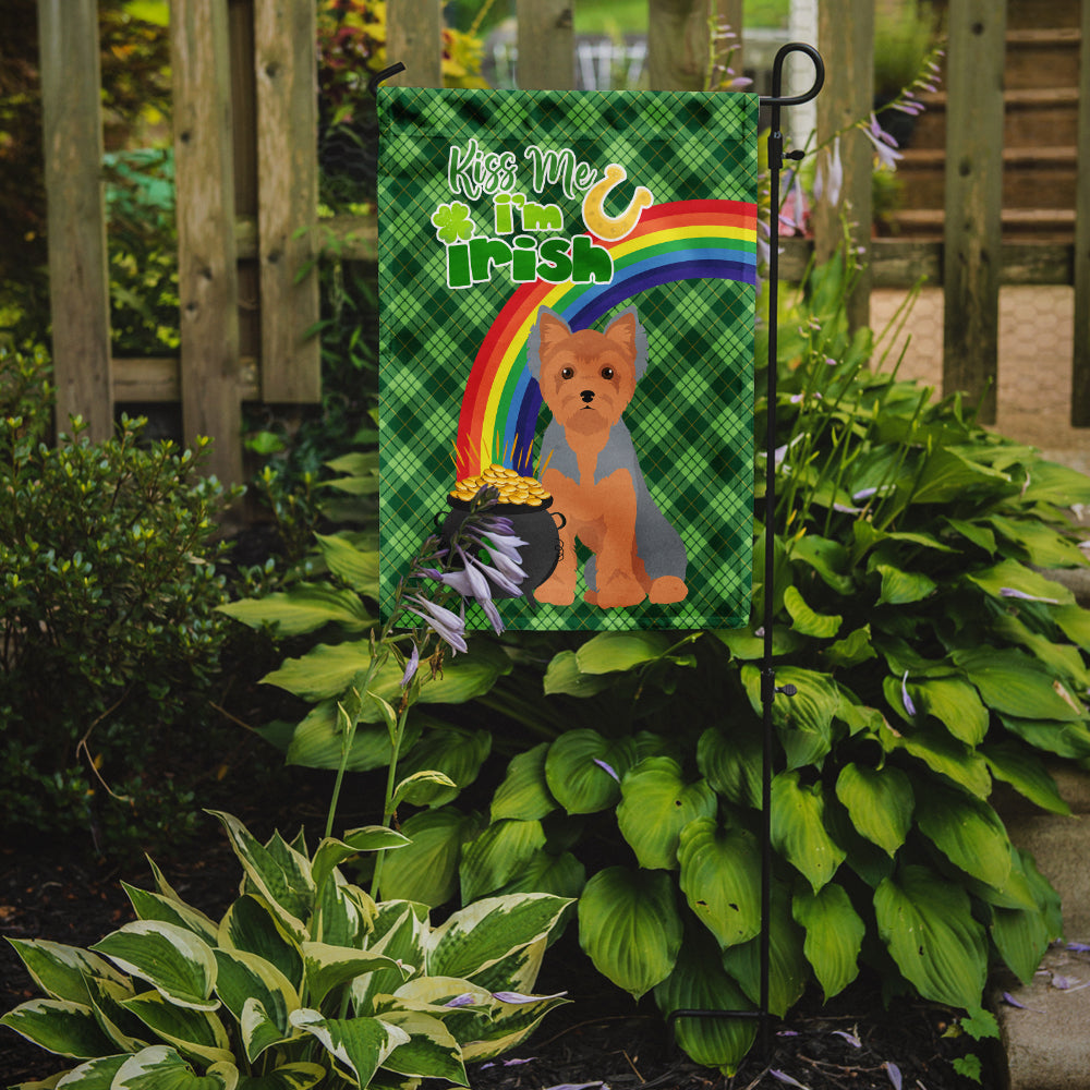 Blue and Tan Puppy Cut Yorkshire Terrier St. Patrick's Day Flag Garden Size  the-store.com.