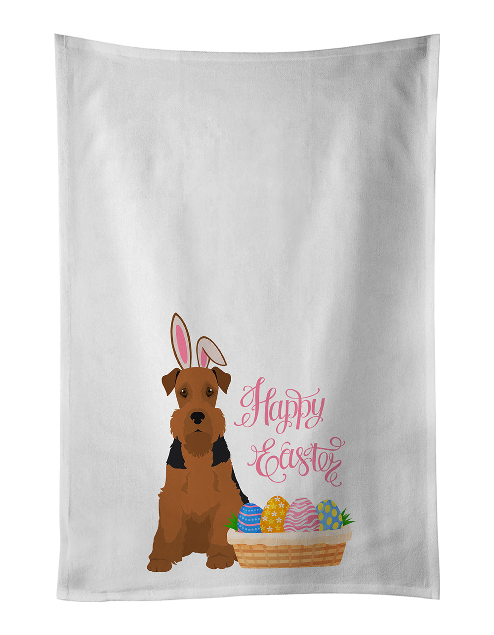 Buy this Black and Tan Airedale Terrier Easter White Kitchen Towel Set of 2 Dish Towels
