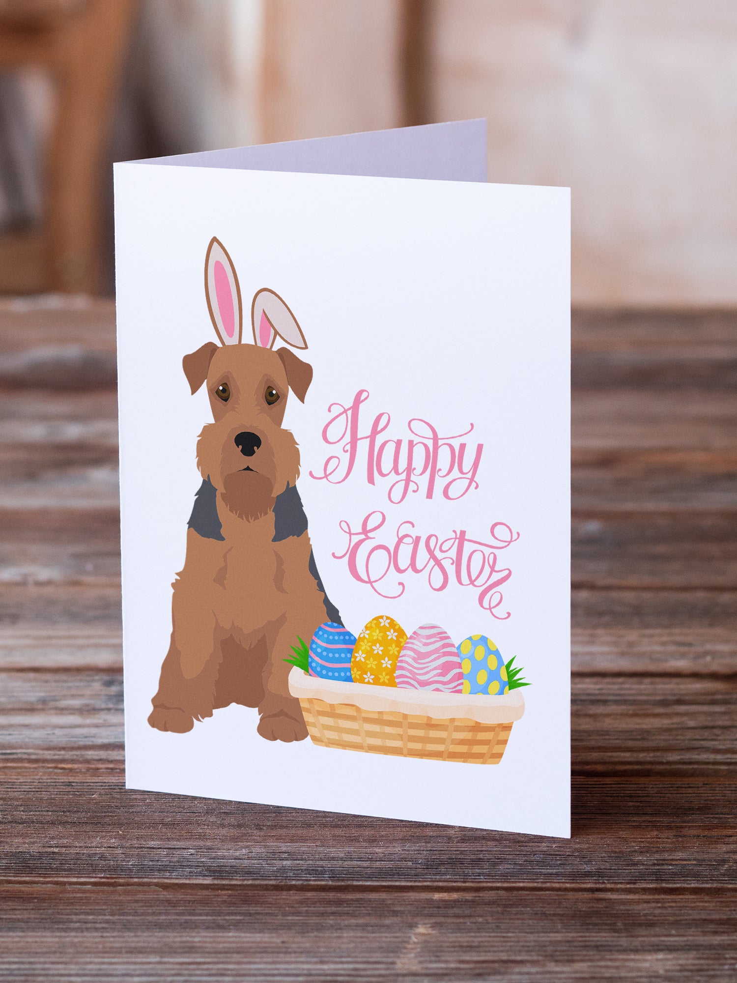 Grizzle and Tan Airedale Terrier Easter Greeting Cards and Envelopes Pack of 8 - the-store.com