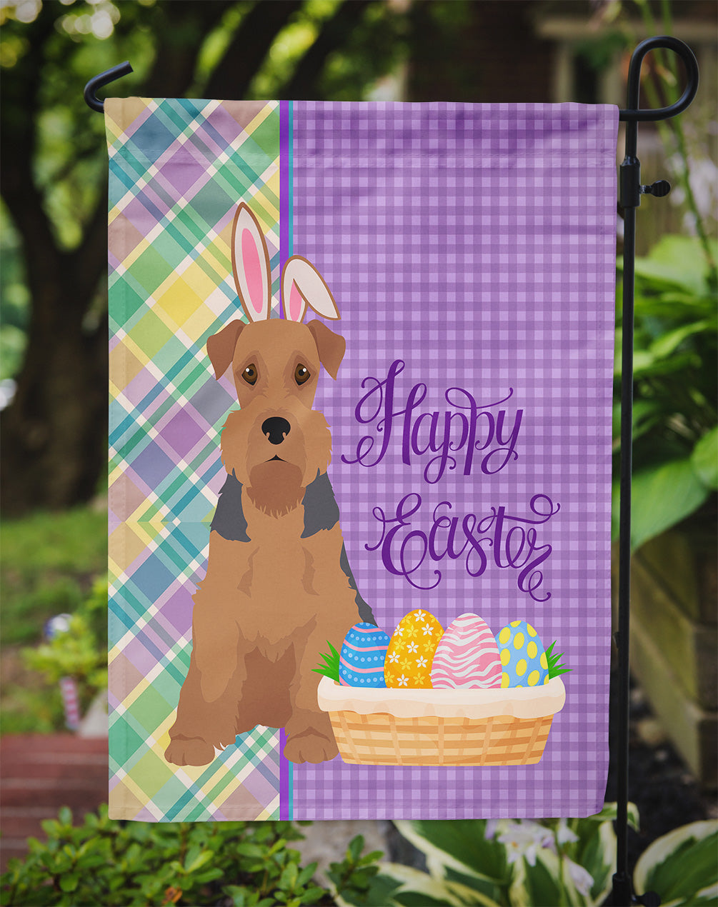 Grizzle and Tan Airedale Terrier Easter Flag Garden Size