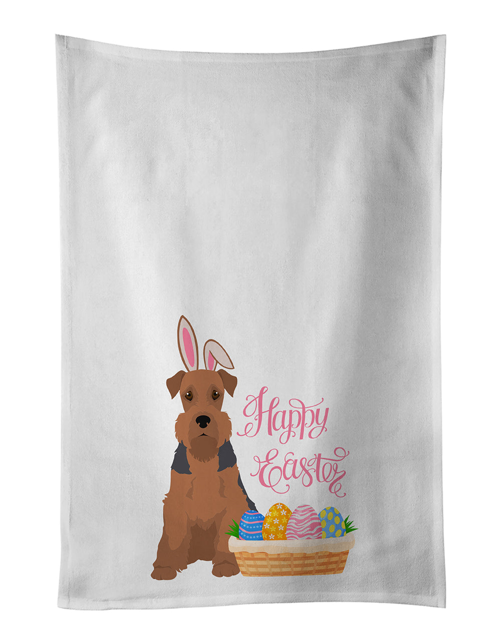 Buy this Grizzle and Tan Airedale Terrier Easter White Kitchen Towel Set of 2 Dish Towels
