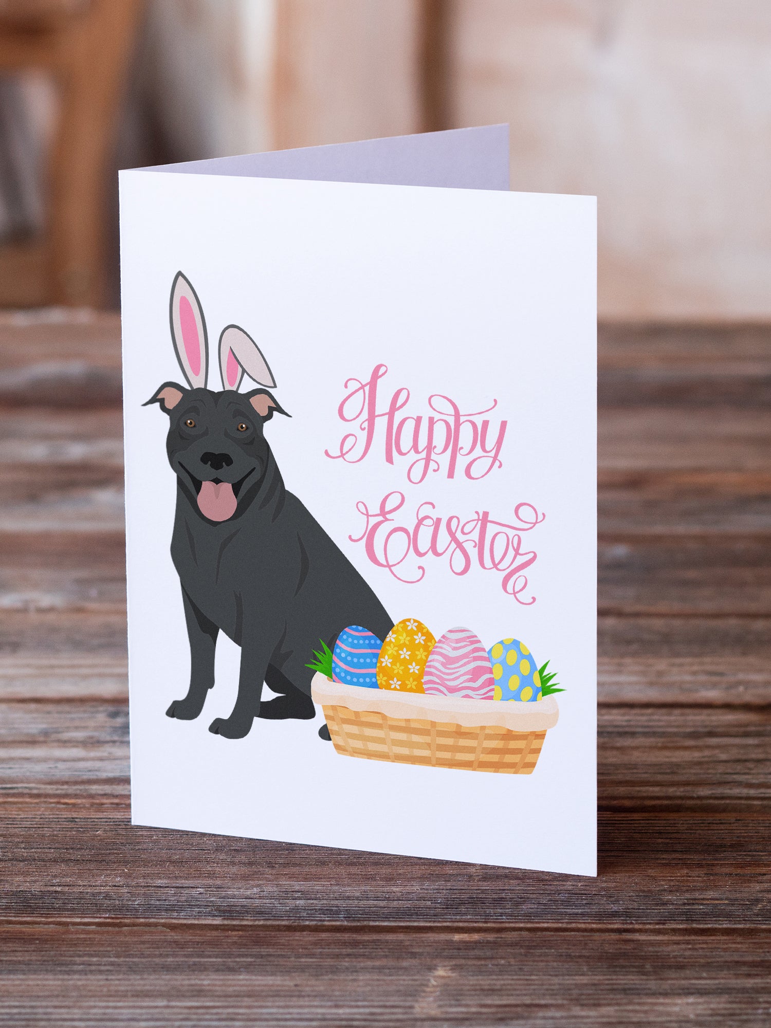Black Pit Bull Terrier Easter Greeting Cards and Envelopes Pack of 8 - the-store.com