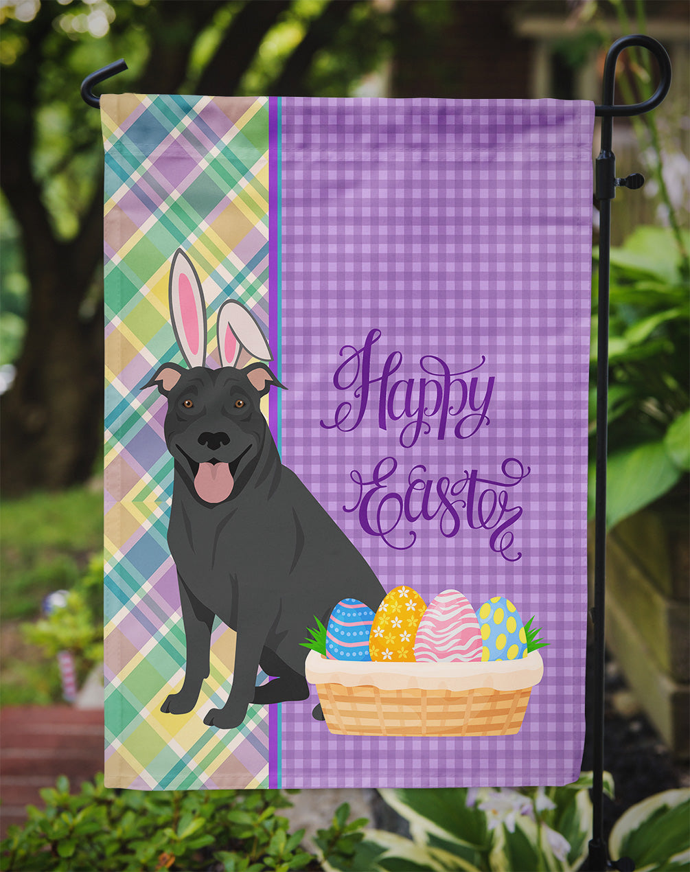 Black Pit Bull Terrier Easter Flag Garden Size