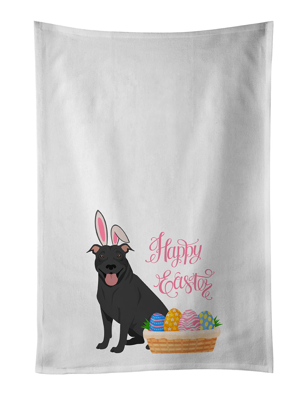 Buy this Black Pit Bull Terrier Easter White Kitchen Towel Set of 2 Dish Towels