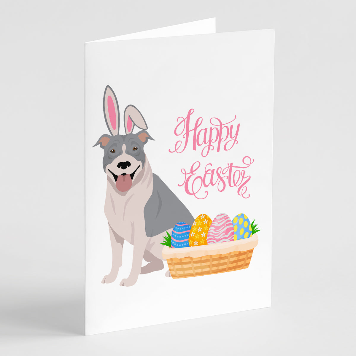 Buy this Blue and White Pit Bull Terrier Easter Greeting Cards and Envelopes Pack of 8