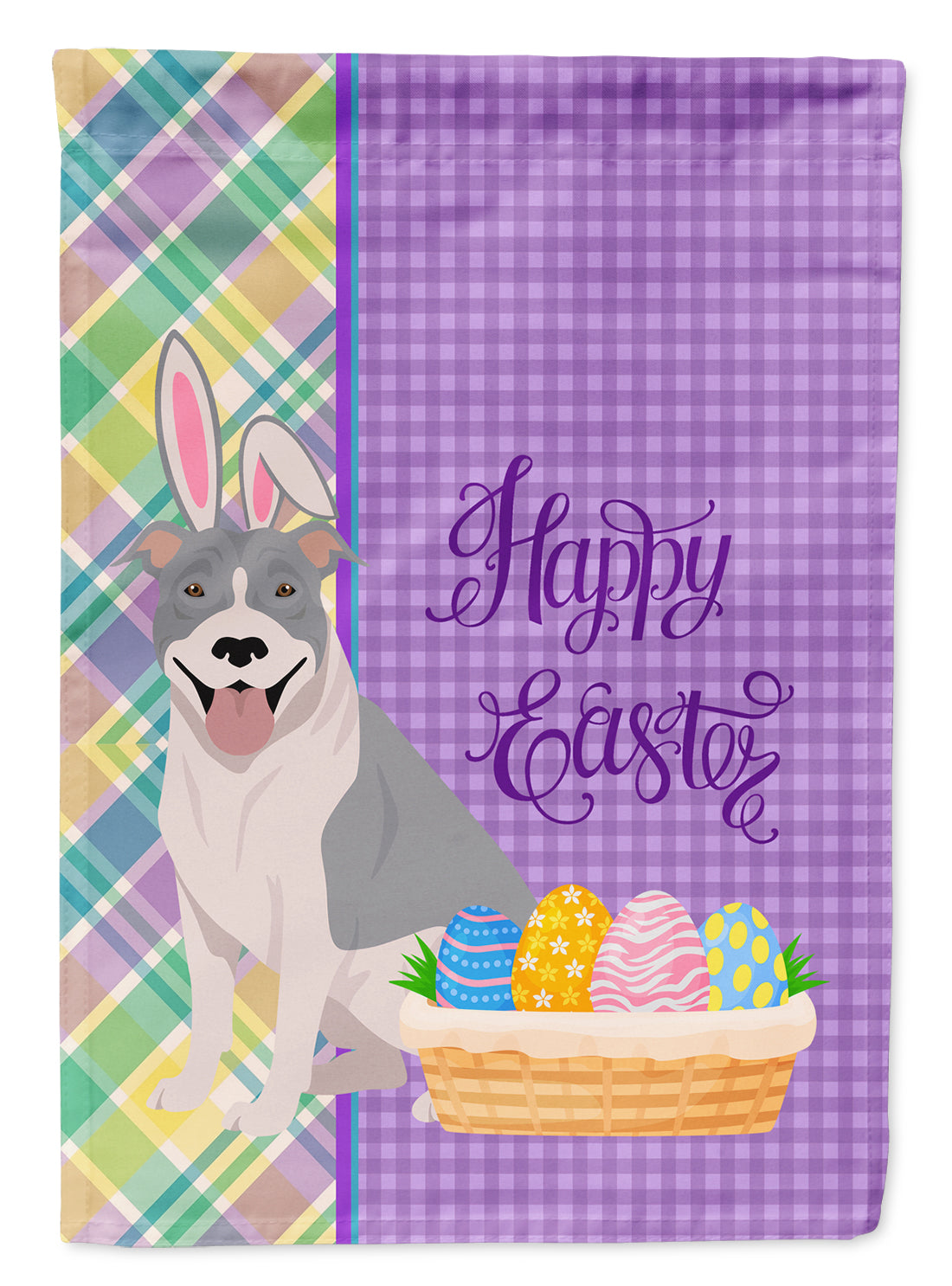 Blue and White Pit Bull Terrier Easter Flag Garden Size  the-store.com.
