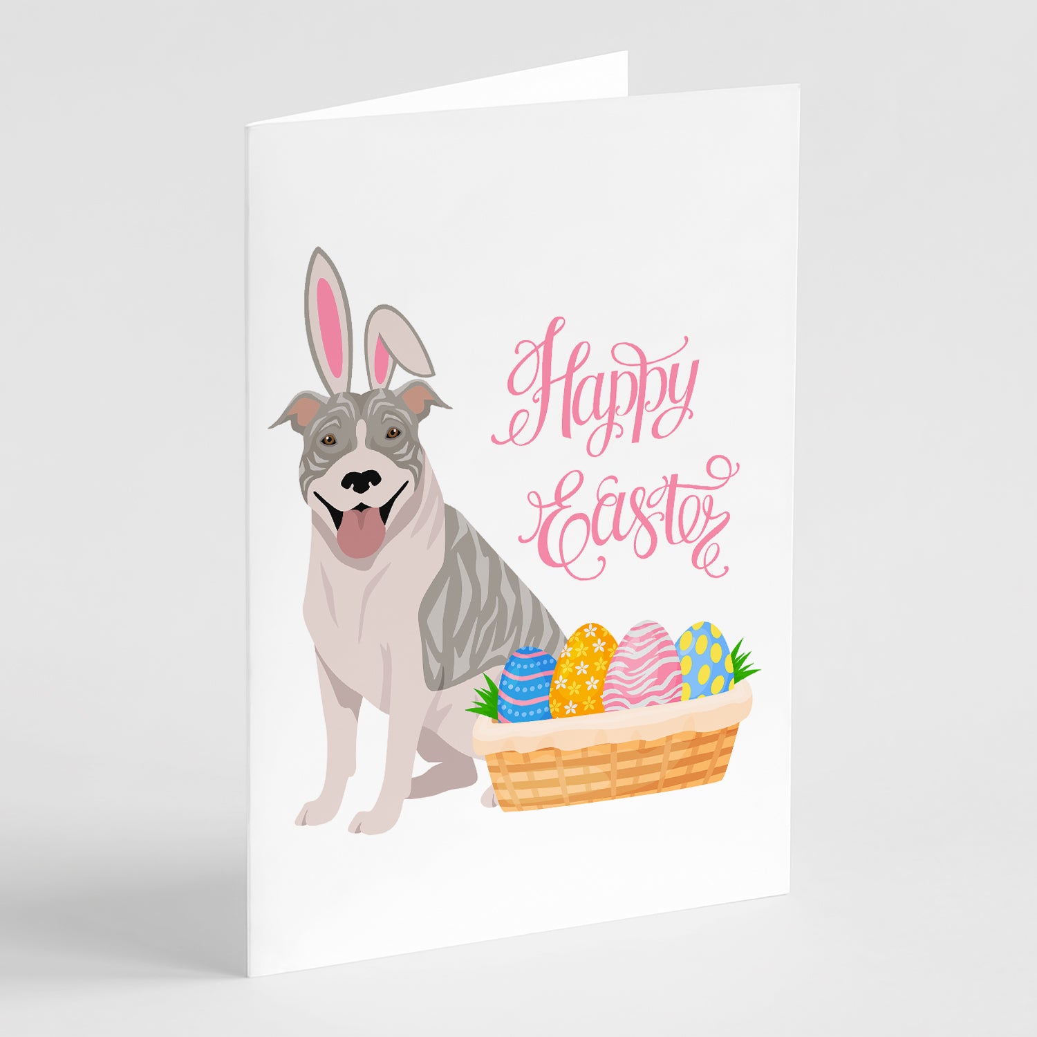 Buy this Blue Brindle Pit Bull Terrier Easter Greeting Cards and Envelopes Pack of 8