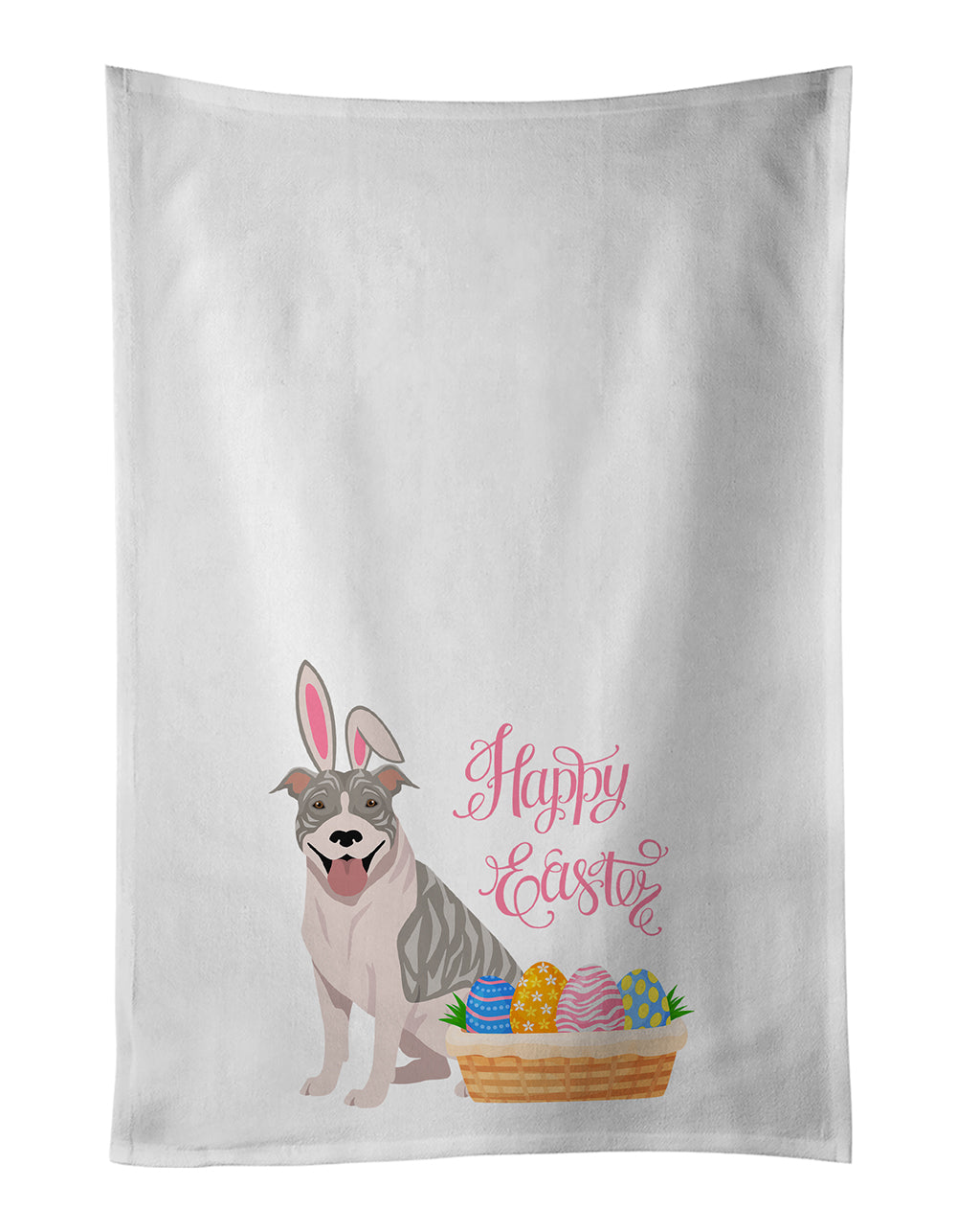 Buy this Blue Brindle Pit Bull Terrier Easter White Kitchen Towel Set of 2 Dish Towels
