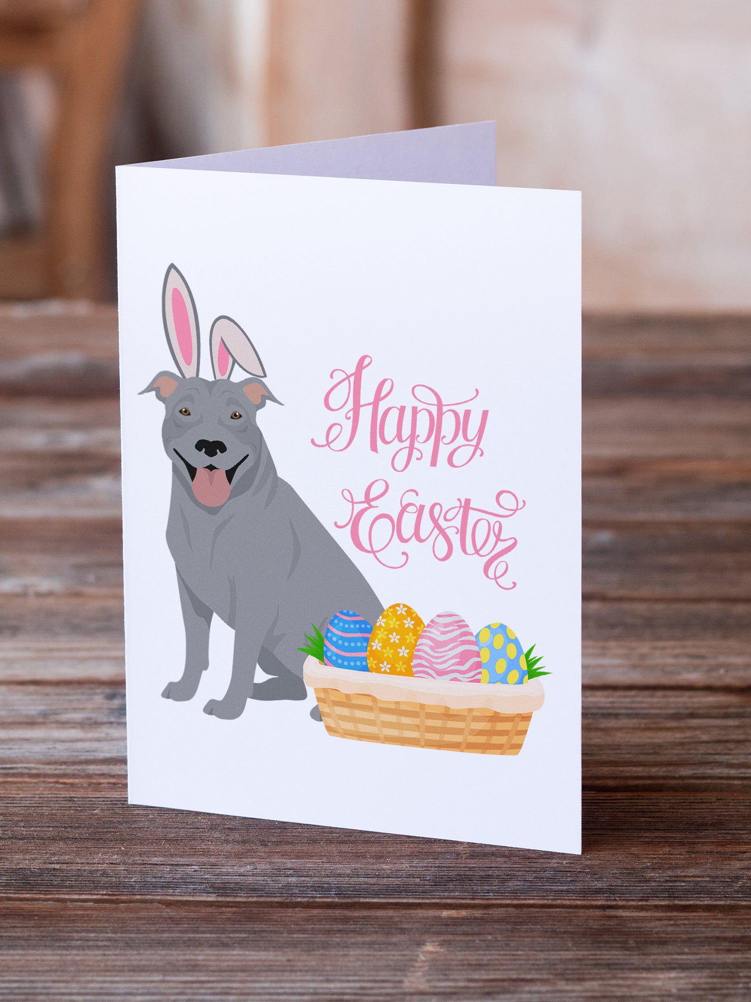 Buy this Blue Pit Bull Terrier Easter Greeting Cards and Envelopes Pack of 8