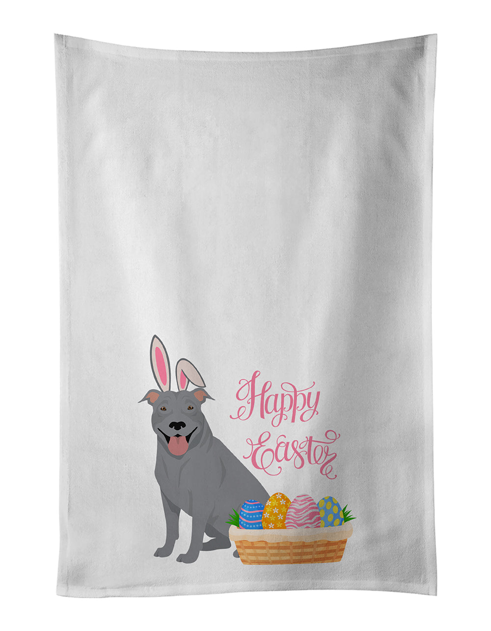 Buy this Blue Pit Bull Terrier Easter White Kitchen Towel Set of 2 Dish Towels